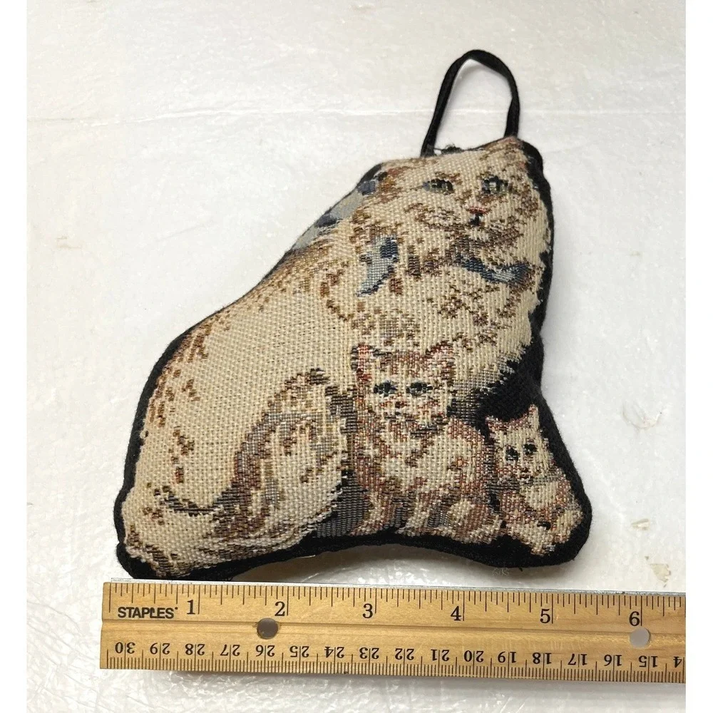 Vintage Tapestry Needle Point Plush Cat Kittens‎ Home Decor